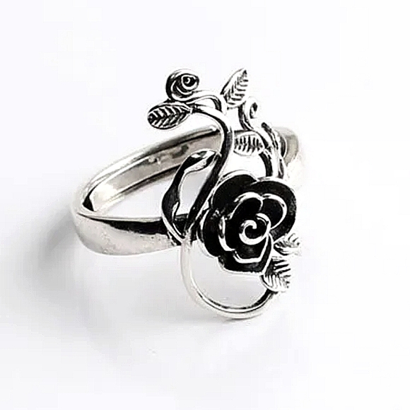 Vintage Sterling Silver Rose Ring, Adjustable, Flower, Boho - Picture 5 of 7
